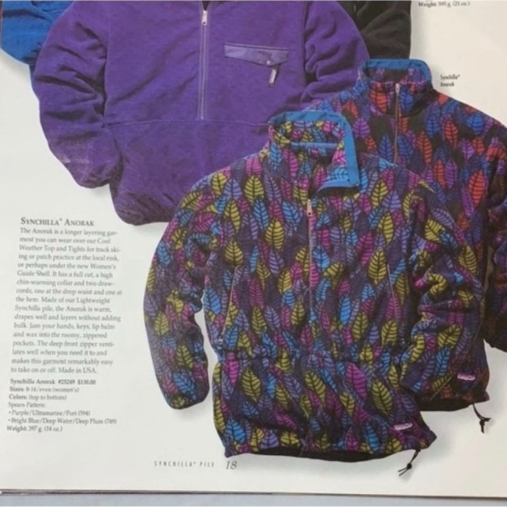 VINTAGE PATAGONIA Synchilla Half Zip Purple Leaf Print Spears Anorak Fleece 10 - Picture 15 of 16